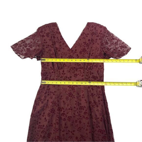 VTG CDC Evening Y2K Floral Emboss Velvet Maxi Dress 10 Burgundy Whimsigoth Vamp - Picture 8 of 13